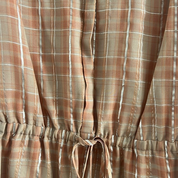 Erin Featherson Party Shirt Dress Sheer Pink Silver Plaid Drawstring Waist Small - Picture 2 of 5
